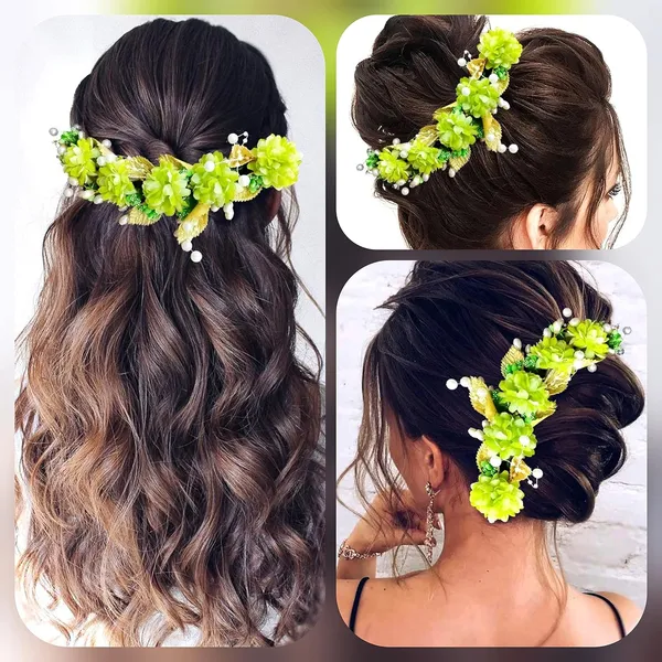 Green_Artificial_Flower_Hair_Vein,_Fancy_Bridal_Hair_Pin_For_Women_&_Girls