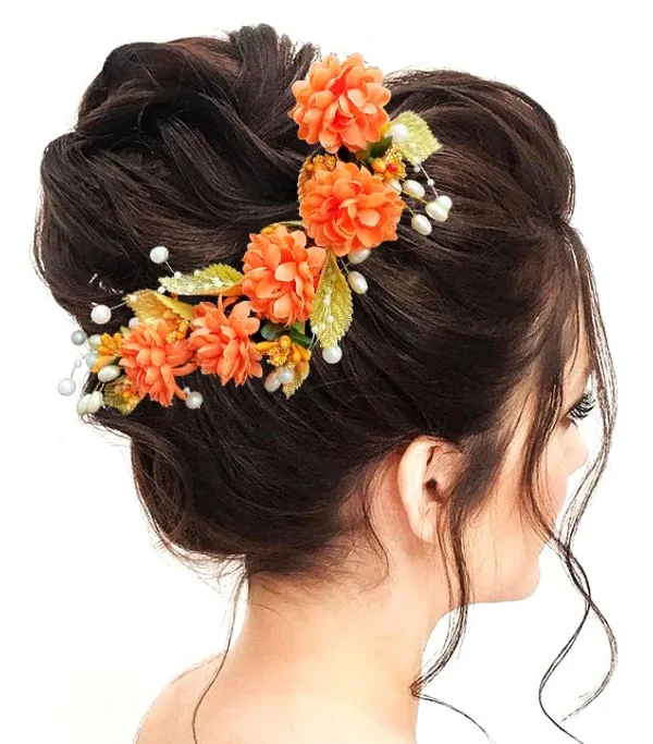 Orange_Artificial_Flower_Hair_Vein,_Fancy_Bridal_Hair_Pin_For_Women_&_Girls