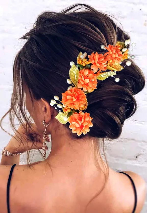 Orange_Artificial_Flower_Hair_Vein,_Fancy_Bridal_Hair_Pin_For_Women_&_Girls