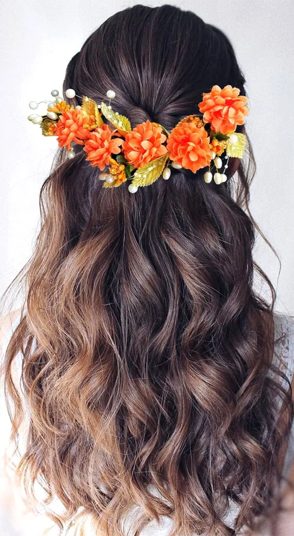 Orange_Artificial_Flower_Hair_Vein,_Fancy_Bridal_Hair_Pin_For_Women_&_Girls