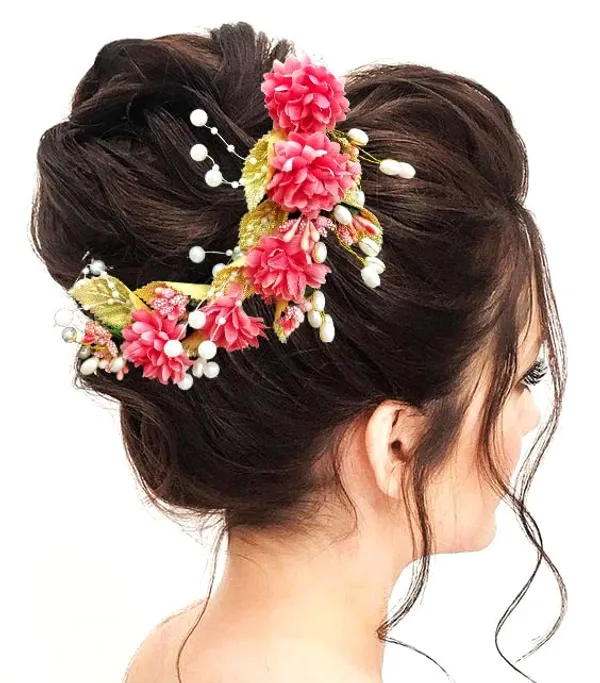 Peach_Artificial_Flower_Hair_Vein,_Fancy_Bridal_Hair_Pin_For_Women_&_Girls