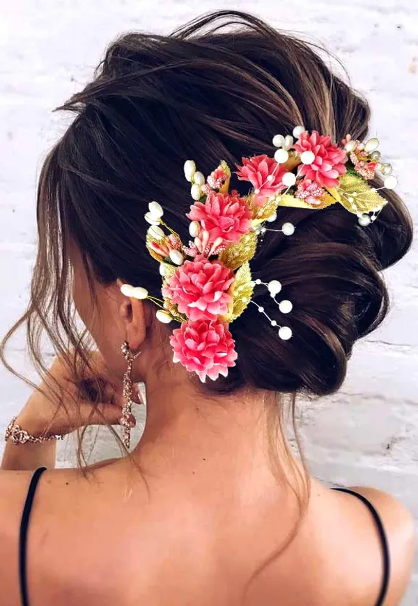 Peach_Artificial_Flower_Hair_Vein,_Fancy_Bridal_Hair_Pin_For_Women_&_Girls