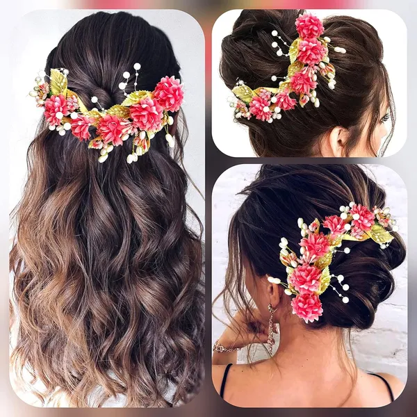Peach_Artificial_Flower_Hair_Vein,_Fancy_Bridal_Hair_Pin_For_Women_&_Girls