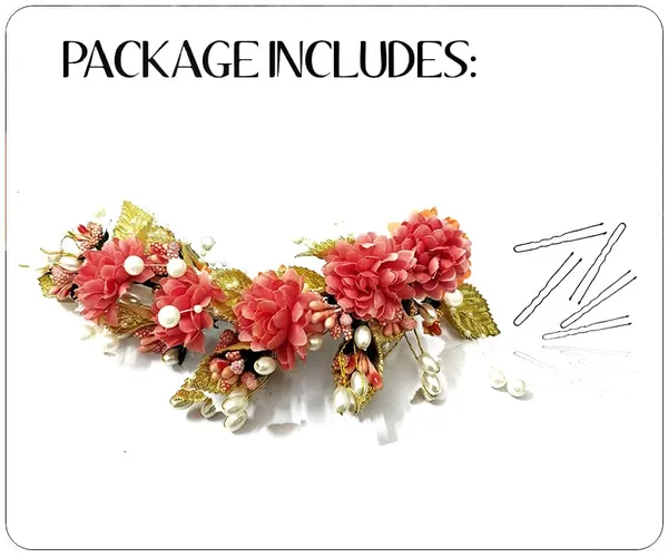 Peach_Artificial_Flower_Hair_Vein,_Fancy_Bridal_Hair_Pin_For_Women_&_Girls