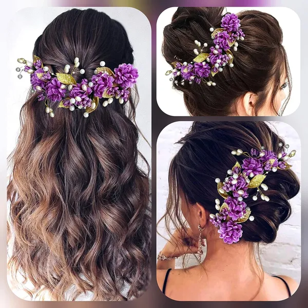 Purple_Artificial_Flower_Hair_Vein,_Fancy_Bridal_Hair_Pin_For_Women_&_Girls