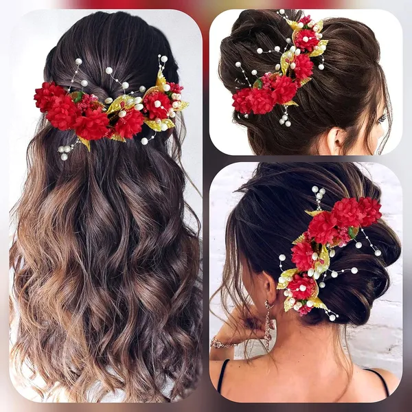 Red_Artificial_Flower_Hair_Vein,_Fancy_Bridal_Hair_Pin_For_Women_&_Girls