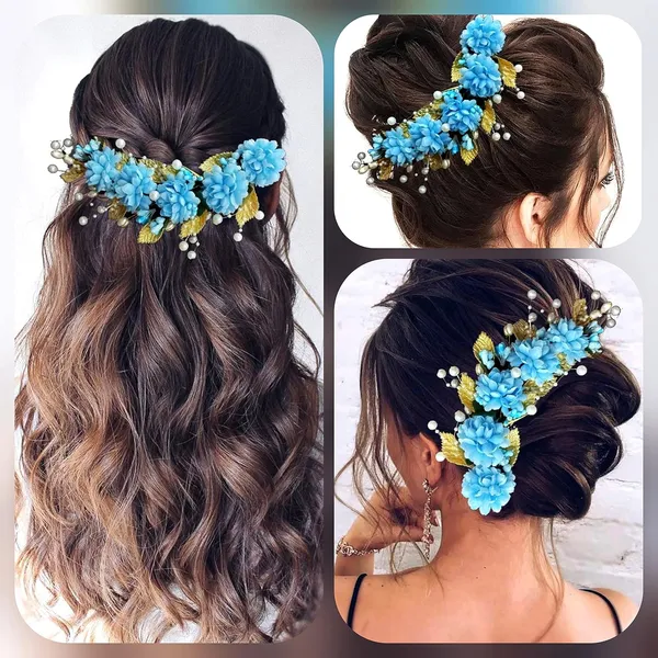 Sky_Blue_Artificial_Flower_Hair_Vein,_Fancy_Bridal_Hair_Pin_For_Women_&_Girls