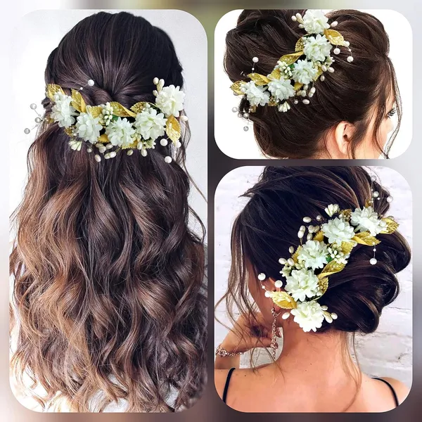 White_Artificial_Flower_Hair_Vein,_Fancy_Bridal_Hair_Pin_For_Women_&_Girls