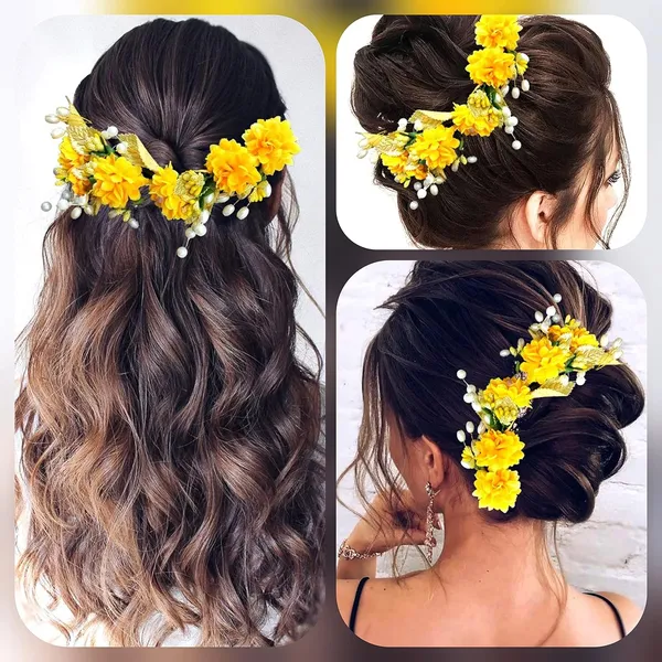 Yellow_Artificial_Flower_Hair_Vein,_Fancy_Bridal_Hair_Pin_For_Women_&_Girls
