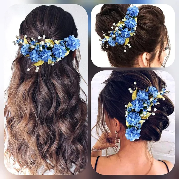Blue_Artificial_Flower_Hair_Vein,_Fancy_Bridal_Hair_Pin_For_Women_&_Girls