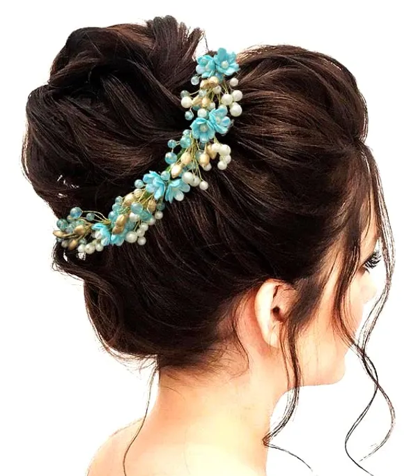 Blue_Artificial_Small_Rose_With_Metals_And_Pearls_Hair_Vein_Accessories_For_Women_&_Girls