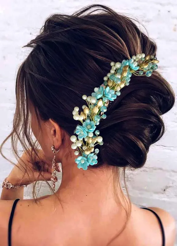 Blue_Artificial_Small_Rose_With_Metals_And_Pearls_Hair_Vein_Accessories_For_Women_&_Girls