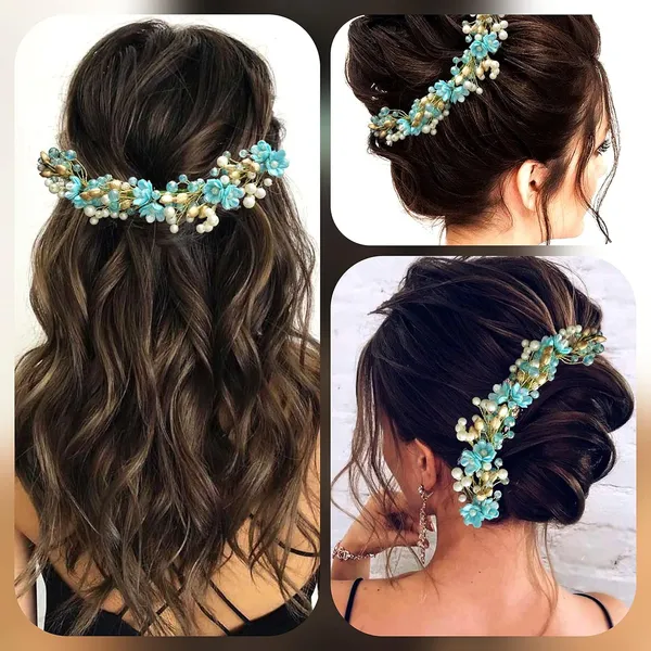 Blue_Artificial_Small_Rose_With_Metals_And_Pearls_Hair_Vein_Accessories_For_Women_&_Girls