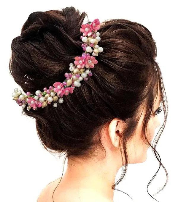 Dark_Pink_Artificial_Small_Rose_With_Metals_And_Pearls_Hair_Vein_Accessories_For_Women_&_Girls