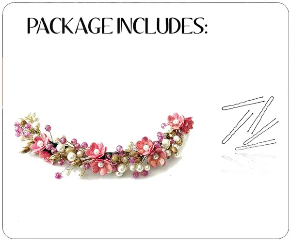 Dark_Pink_Artificial_Small_Rose_With_Metals_And_Pearls_Hair_Vein_Accessories_For_Women_&_Girls
