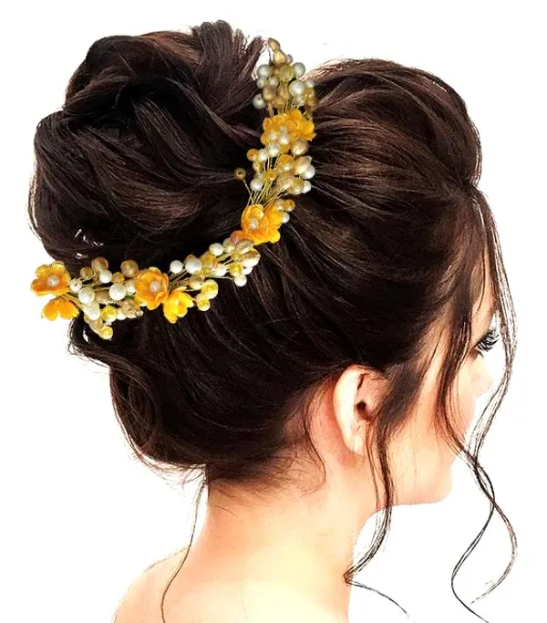 Dark_Yellow_Artificial_Small_Rose_With_Metals_And_Pearls_Hair_Vein_Accessories_For_Women_&_Girls