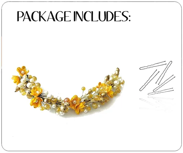 Dark_Yellow_Artificial_Small_Rose_With_Metals_And_Pearls_Hair_Vein_Accessories_For_Women_&_Girls
