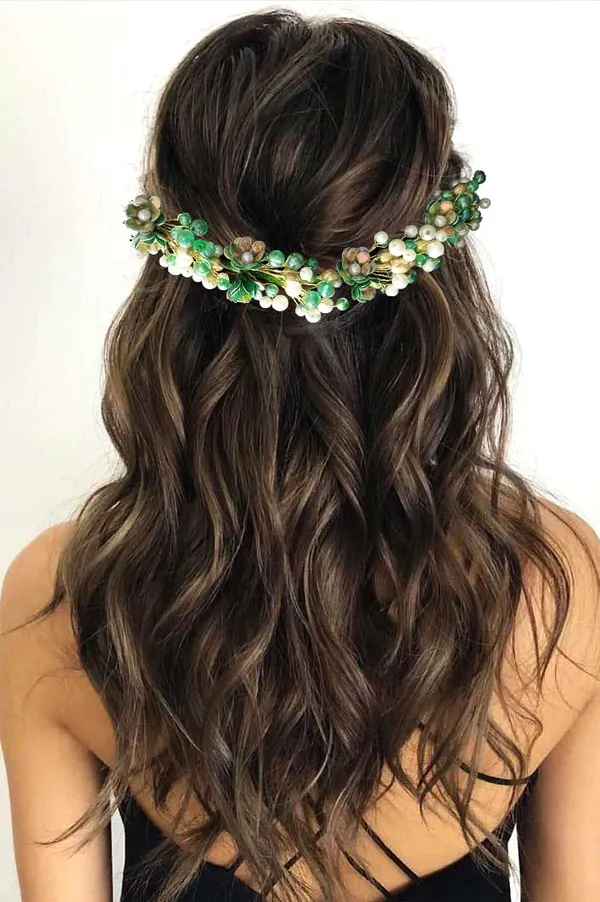 Green_Artificial_Small_Rose_With_Metals_And_Pearls_Hair_Vein_Accessories_For_Women_&_Girls