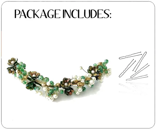 Green_Artificial_Small_Rose_With_Metals_And_Pearls_Hair_Vein_Accessories_For_Women_&_Girls