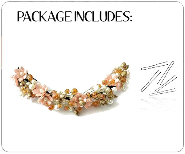 Peach_Artificial_Small_Rose_With_Metals_And_Pearls_Hair_Vein_Accessories_For_Women_&_Girls