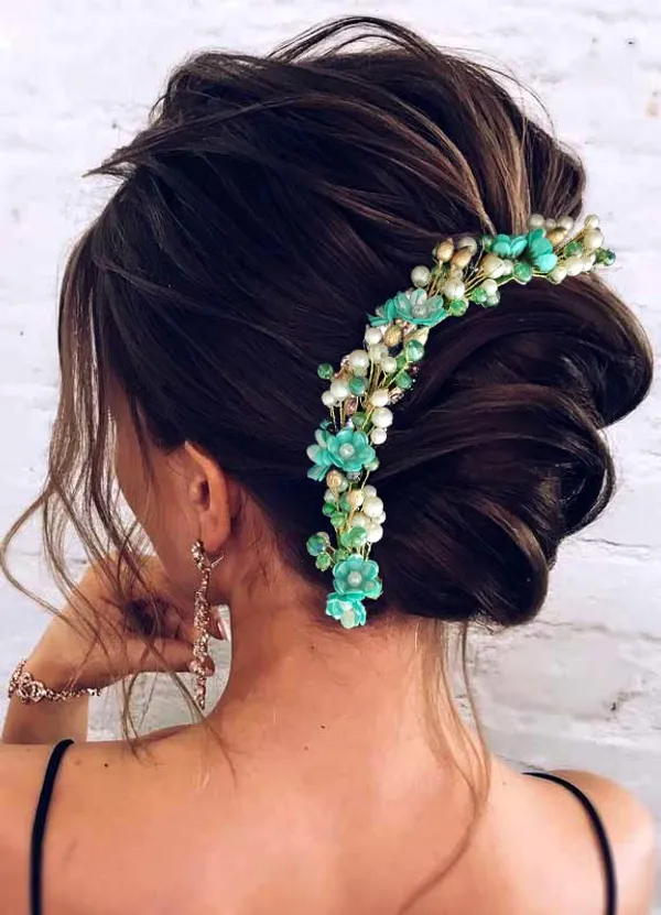 Rama_Green_Artificial_Small_Rose_With_Metals_And_Pearls_Hair_Vein_Accessories_For_Women_&_Girls