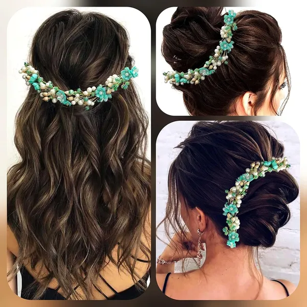 Rama_Green_Artificial_Small_Rose_With_Metals_And_Pearls_Hair_Vein_Accessories_For_Women_&_Girls