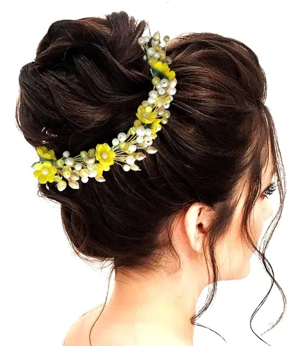 Yellow_Artificial_Small_Rose_With_Metals_And_Pearls_Hair_Vein_Accessories_For_Women_&_Girls