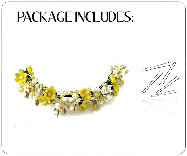 Yellow_Artificial_Small_Rose_With_Metals_And_Pearls_Hair_Vein_Accessories_For_Women_&_Girls