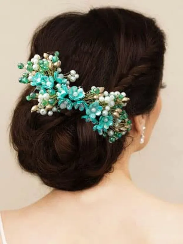 Rama_Green_Artificial_Small_Flower_Comb_Slide_With_Beads_&_Pearls_Bridal_Hairpin_Accessories_For_Women_&_Girls