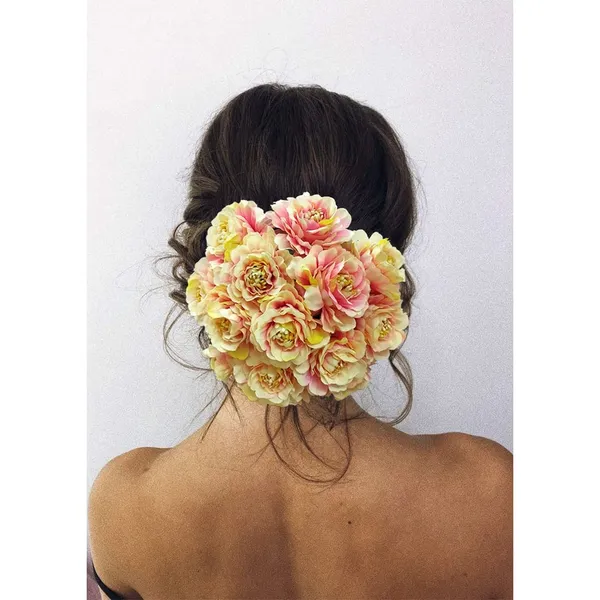 Peach_Artificial_Dalhia_Flower_Rounded_Juda_Designed_Bridal_Hair_Claw_Accessories_For_Women_&_Girls