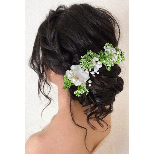 Light_Pink_Artificial_Flower_With_Leaf_Designed_Bridal_Hair_Claw_Accessories_For_Women_&_Girls