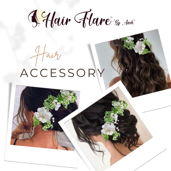 Light_Pink_Artificial_Flower_With_Leaf_Designed_Bridal_Hair_Claw_Accessories_For_Women_&_Girls