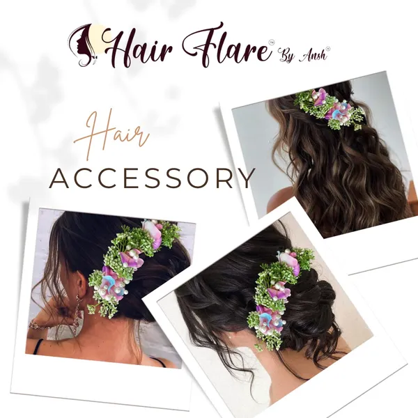 Multicolor_Artificial_Flower_With_Leaf_Designed_Bridal_Hair_Claw_Accessories_For_Women_&_Girls