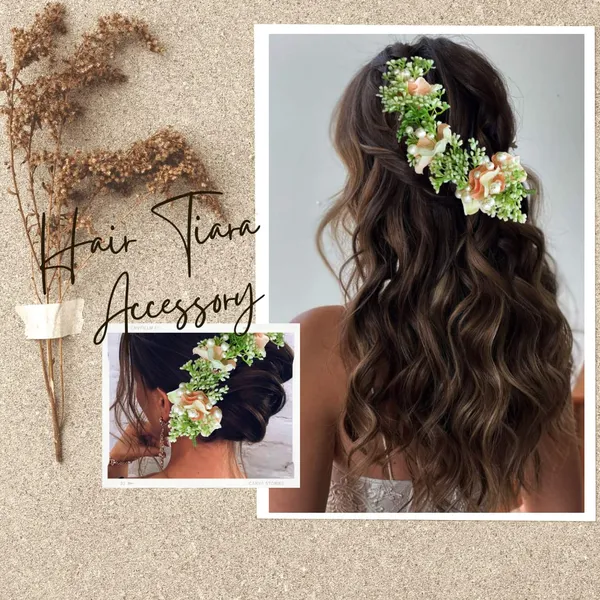 Peach_Artificial_Flower_With_Leaf_Designed_Bridal_Hair_Claw_Accessories_For_Women_&_Girls
