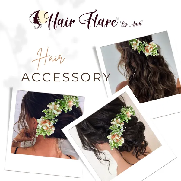 Peach_Artificial_Flower_With_Leaf_Designed_Bridal_Hair_Claw_Accessories_For_Women_&_Girls
