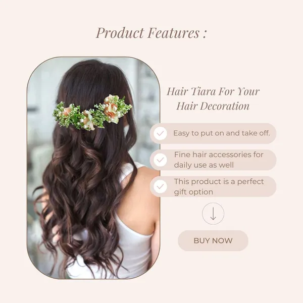 Peach_Artificial_Flower_With_Leaf_Designed_Bridal_Hair_Claw_Accessories_For_Women_&_Girls
