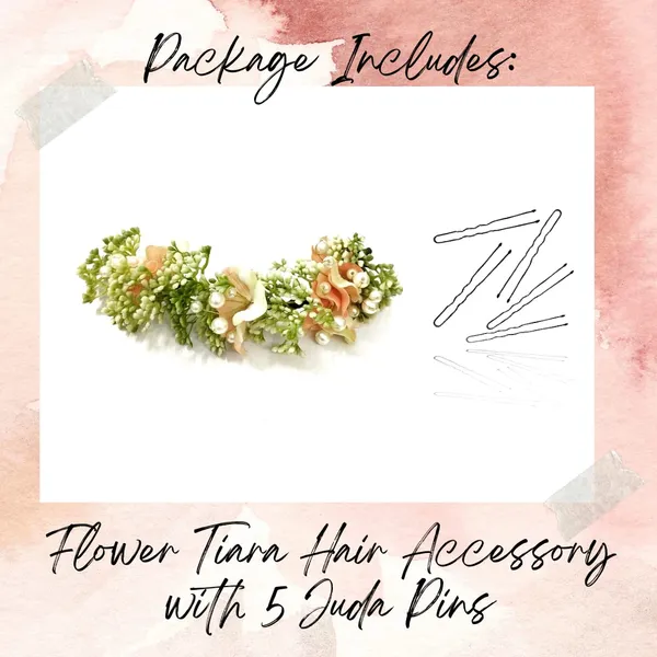 Peach_Artificial_Flower_With_Leaf_Designed_Bridal_Hair_Claw_Accessories_For_Women_&_Girls