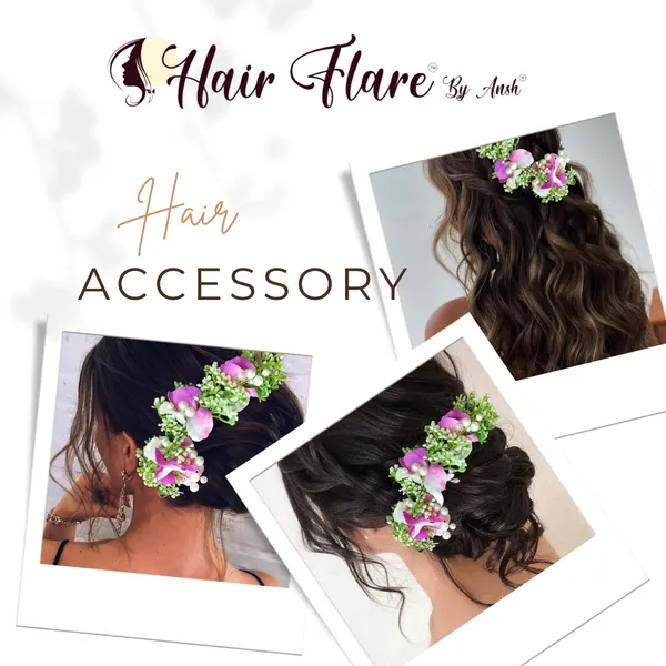 Purple_Artificial_Flower_With_Leaf_Designed_Bridal_Hair_Claw_Accessories_For_Women_&_Girls