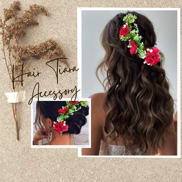 Red_Artificial_Flower_With_Leaf_Designed_Bridal_Hair_Claw_Accessories_For_Women_&_Girls