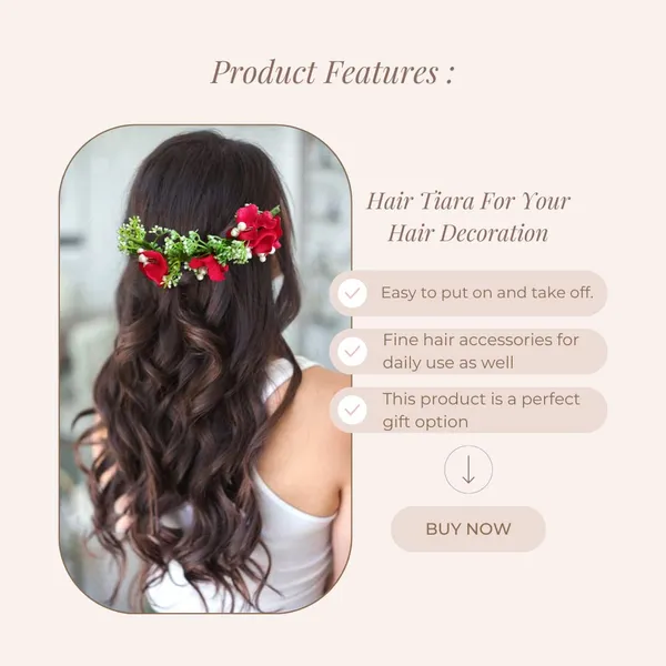 Red_Artificial_Flower_With_Leaf_Designed_Bridal_Hair_Claw_Accessories_For_Women_&_Girls