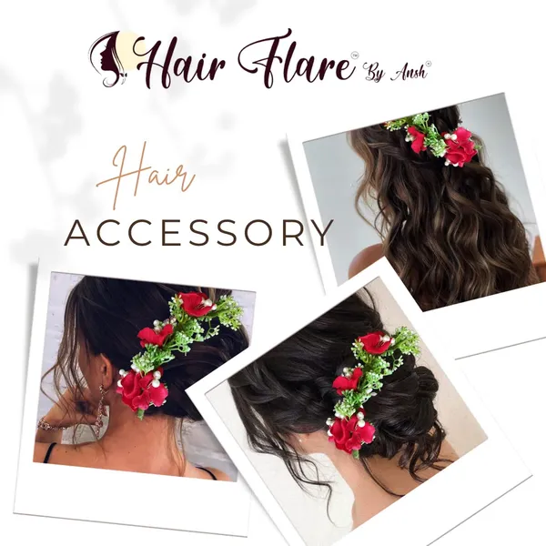 Red_Artificial_Flower_With_Leaf_Designed_Bridal_Hair_Claw_Accessories_For_Women_&_Girls