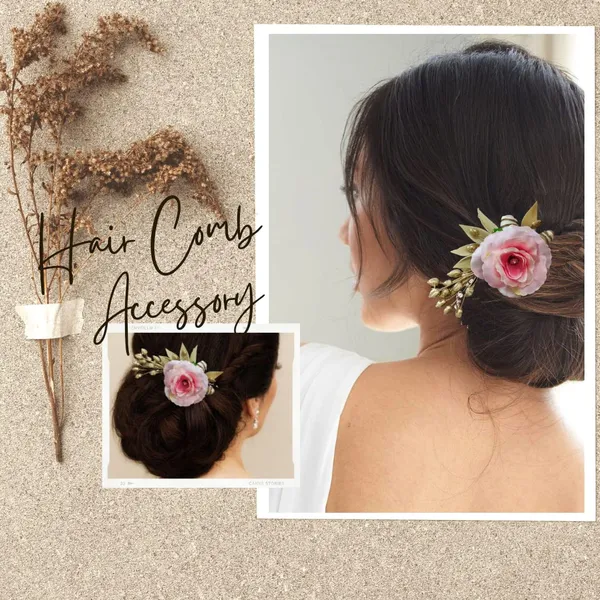 Baby_Pink_Artificial_Single_Rose_Flower_With_Metal_Golden_Leaf_Comb_Slide_Accessories_For_Women_&_Girls