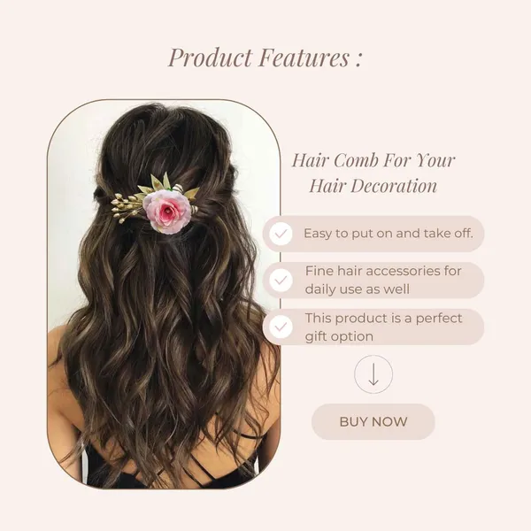 Baby_Pink_Artificial_Single_Rose_Flower_With_Metal_Golden_Leaf_Comb_Slide_Accessories_For_Women_&_Girls