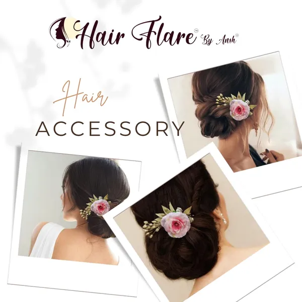 Baby_Pink_Artificial_Single_Rose_Flower_With_Metal_Golden_Leaf_Comb_Slide_Accessories_For_Women_&_Girls