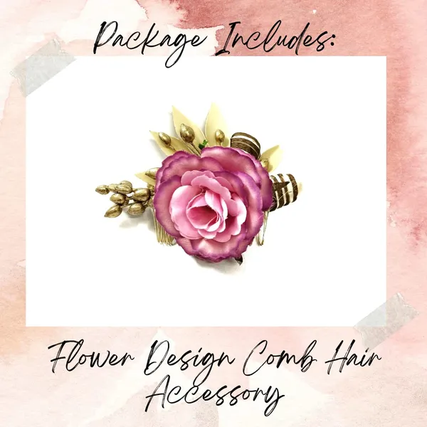 Dark_Pink_Artificial_Single_Rose_Flower_With_Metal_Golden_Leaf_Comb_Slide_Accessories_For_Women_&_Girls