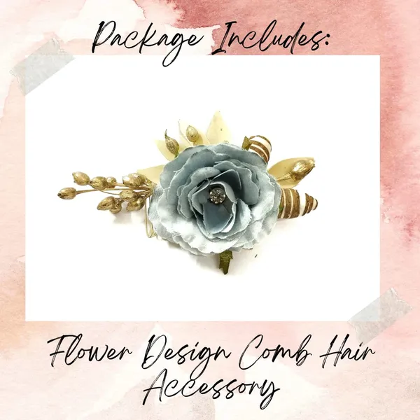 Grey_Artificial_Single_Rose_Flower_With_Metal_Golden_Leaf_Comb_Slide_Accessories_For_Women_&_Girls
