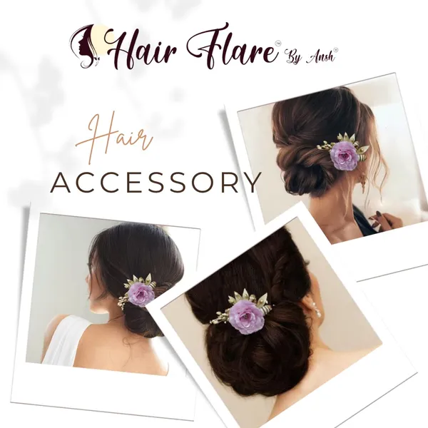 Purple_Artificial_Single_Rose_Flower_With_Metal_Golden_Leaf_Comb_Slide_Accessories_For_Women_&_Girls