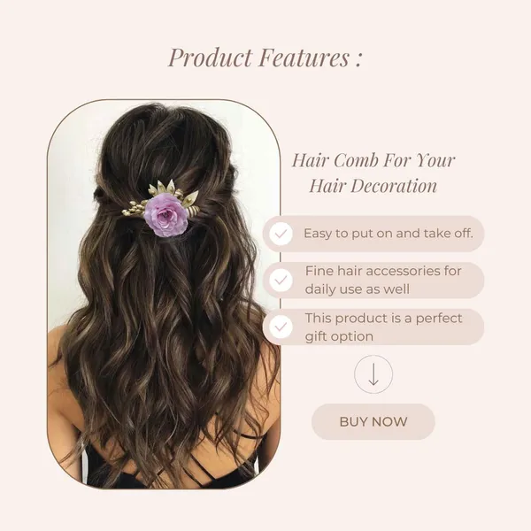 Purple_Artificial_Single_Rose_Flower_With_Metal_Golden_Leaf_Comb_Slide_Accessories_For_Women_&_Girls