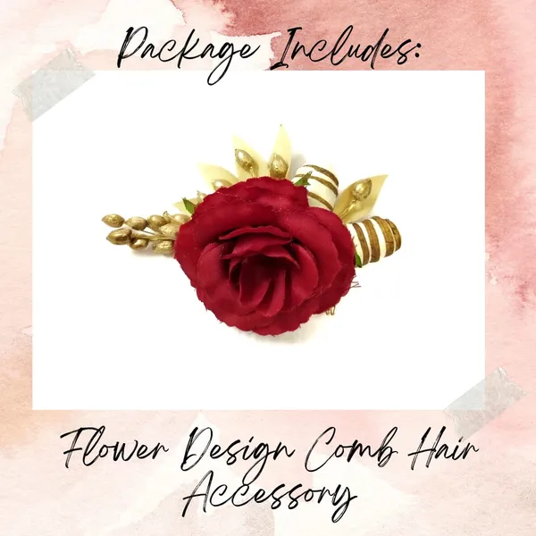 Red_Artificial_Single_Rose_Flower_With_Metal_Golden_Leaf_Comb_Slide_Accessories_For_Women_&_Girls