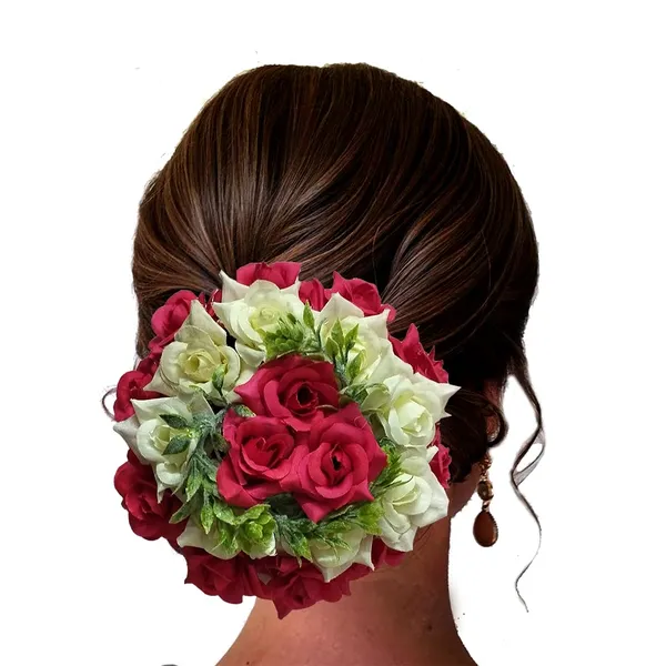 Dark_Pink_Artificial_Plastic_Rounded_Rose_Flower_With_Leaf_Design_Hair_Pin_Accessories_For_Women_&_Girls_(14_X_8_X_1_Cm)